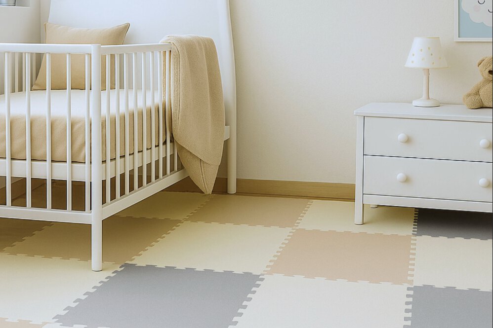 Neutral Baby Play Mat - Non-Toxic Foam Floor Tiles - Gray, Cream & Beige Puzzle Mat