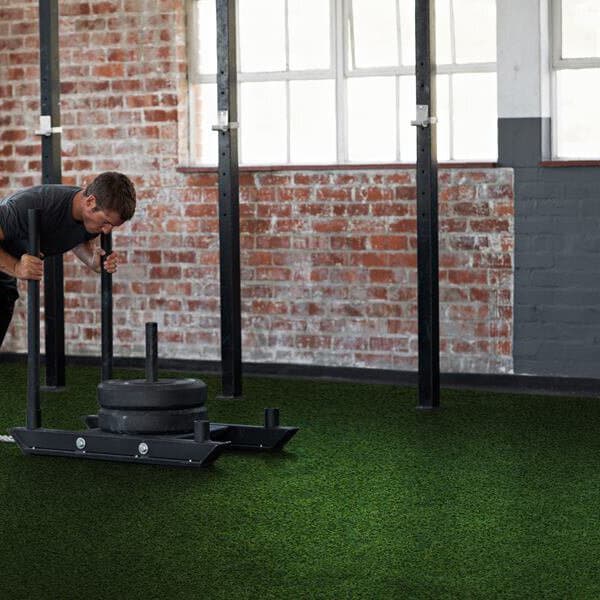 Performance Turf Rolls — Forest Green artificial grass gym flooring under squat rack