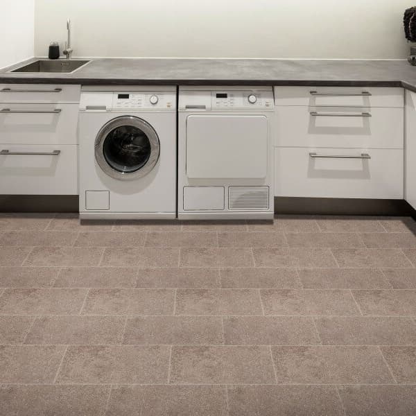 Mannington Dunham 6' Vinyl Sheet, Clay — laundry room floor with stone-look vinyl flooring
