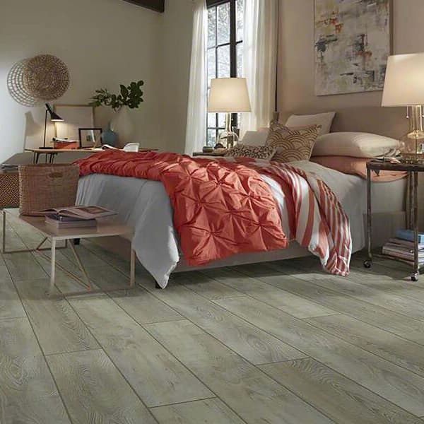 Shaw Pantheon HD Plus Waterproof Vinyl Planks — light wood plank flooring in a bedroom