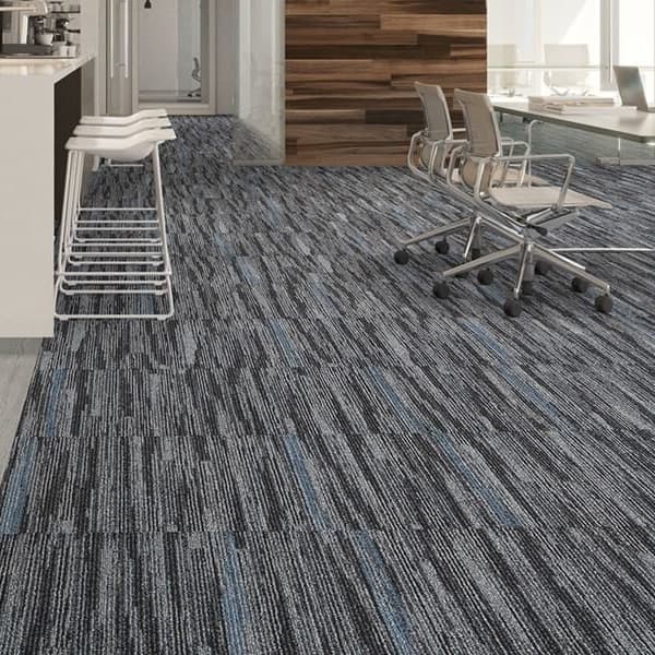 Mannington Outline Carpet Tile, Borough pattern — modern office with blue/gray textured carpet tiles