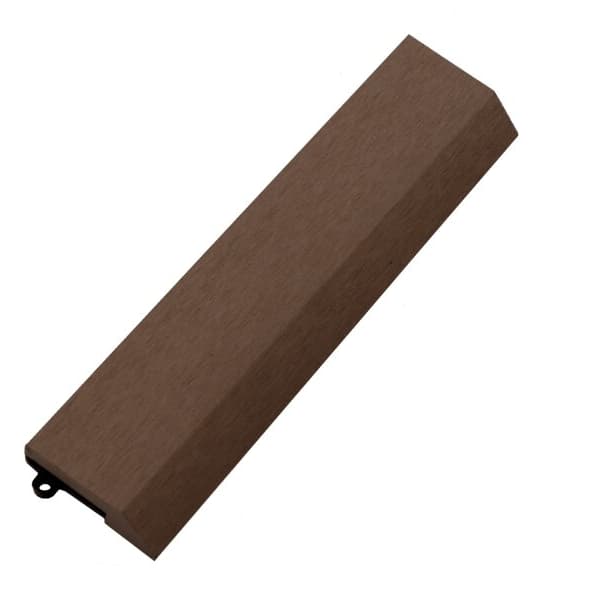 Helios Deck Board Tiles — Brazilian Brown composite decking tile with male edge, wood grain texture close-up