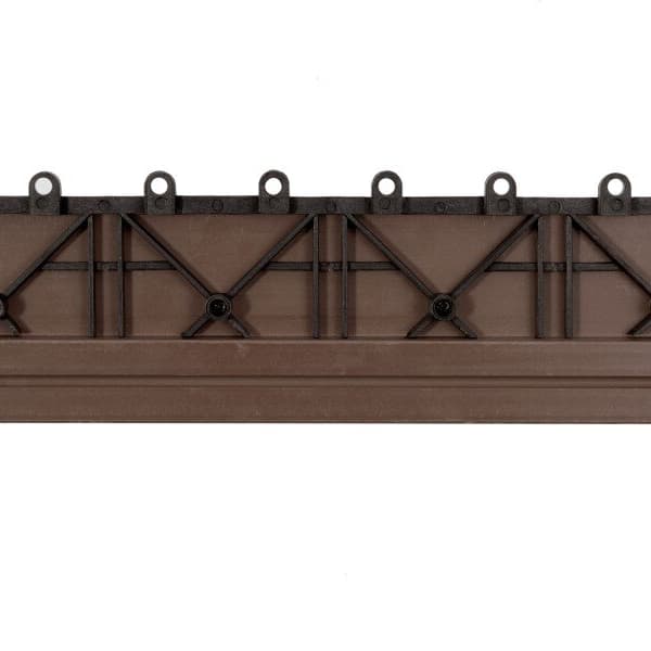Helios Deck Board Tiles — brown composite decking tile with female edge and metal grid reinforcement, top view