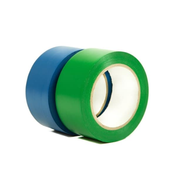 Blue and green chroma key tape rolls.