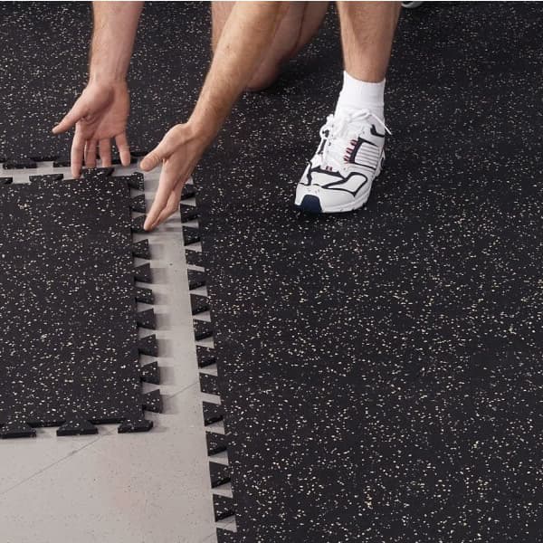 Black gym flooring tiles interlocking.