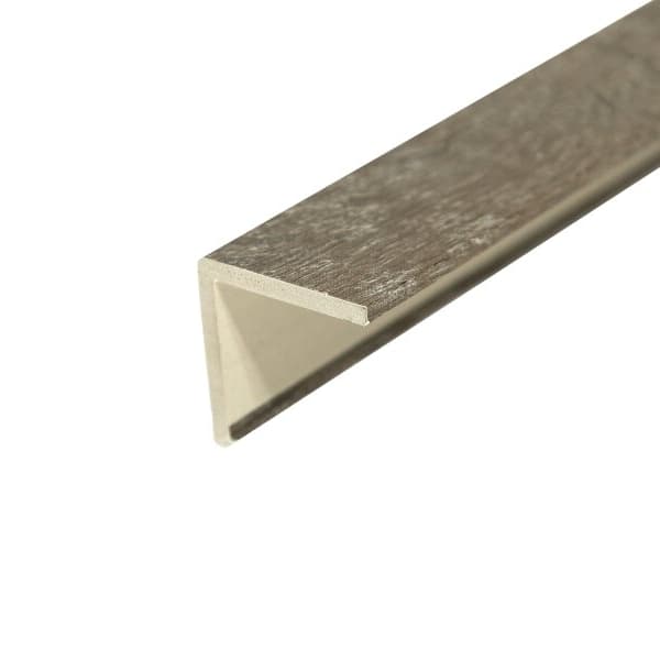 TritonCORE 1" x 1" x 94" Staircap — Harbor Gray Oak vinyl-wrapped plastic core trim, angled profile close-up