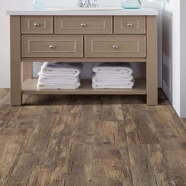 Shaw World's Fair 6MIL vinyl plank flooring in Brisbane — bathroom floor with wood grain pattern