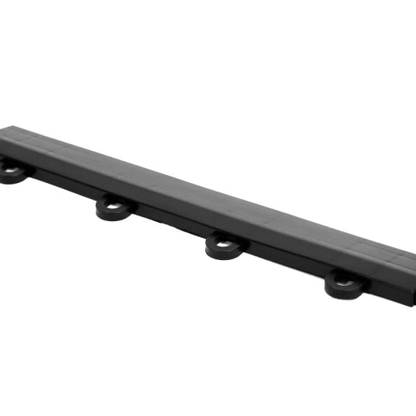 Nitro Female Edge garage tile connector, black — long rectangular piece with four circular connectors along the bottom edge