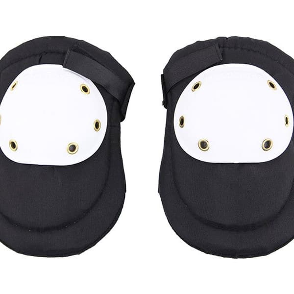 Hard Cap Knee Pads, black/white — pair of protective knee pads with white hard caps and black fabric straps, six gold