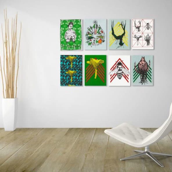Oak engineered wood in a modern minimalist room with an accent chair and colorful abstract artwork on a white wall.