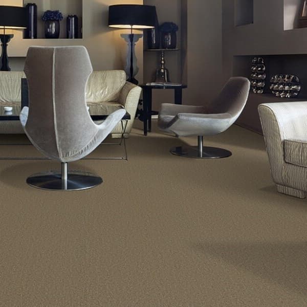 Pentz Uplink Carpet in Pecan — living room with modern furniture and neutral-toned carpet flooring