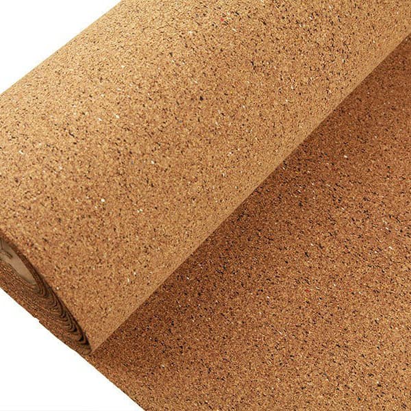 CorkPLUS 250 Cork/EVA Underlayment, Natural — rolled underlayment with textured cork surface, light brown with speckled