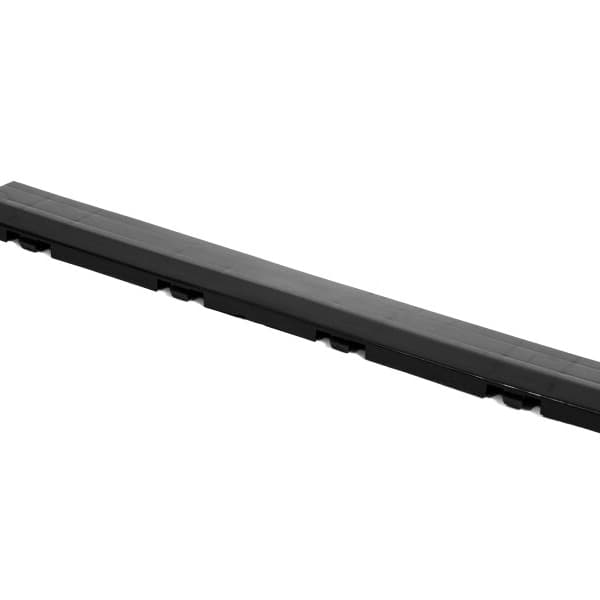 Nitro Male Edge garage tile trim, black — long rectangular connector piece with interlocking tabs and textured surface