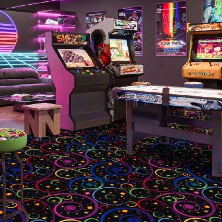 Black Light Home Arcade Carpet - Neon Fun and Games | Joy Carpets